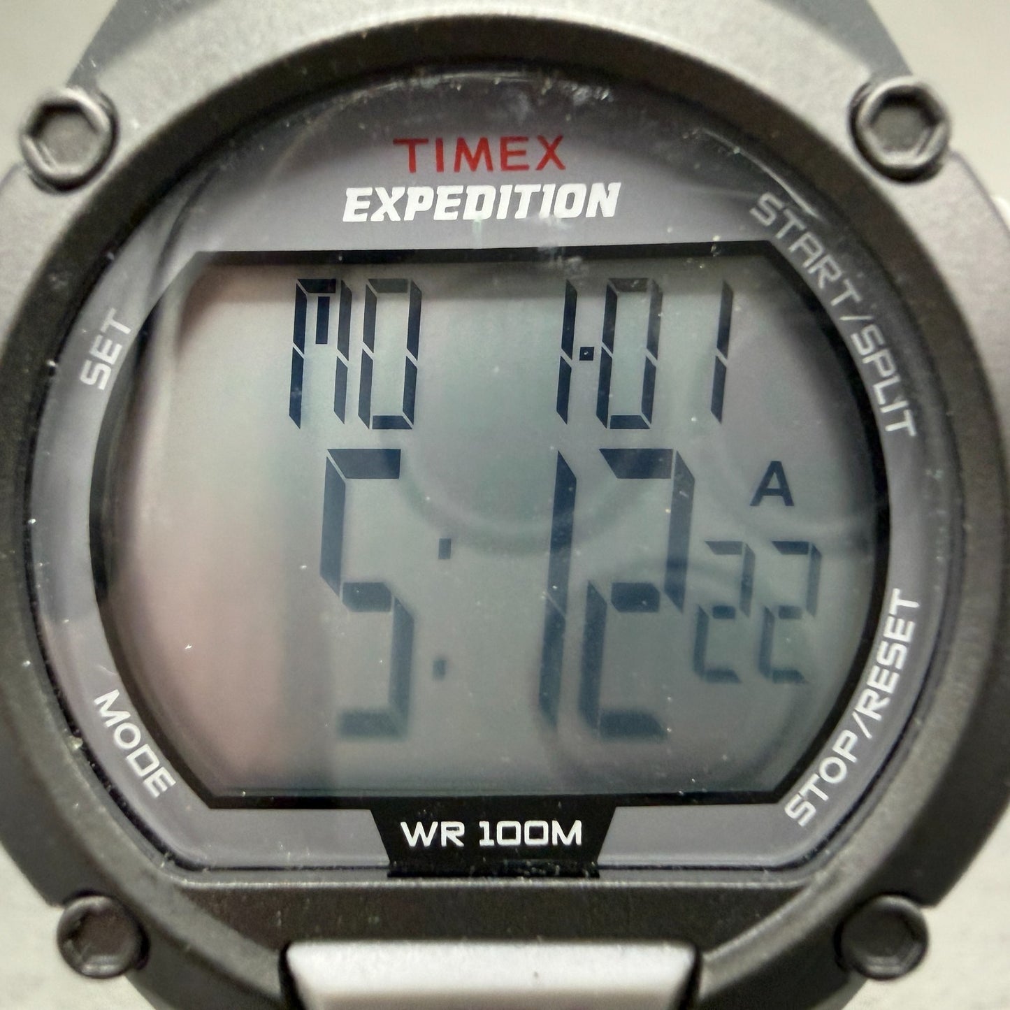 Timex Expedition Watch Men 41mm Digital Silver Black Red Alarm Chrono New Batt1