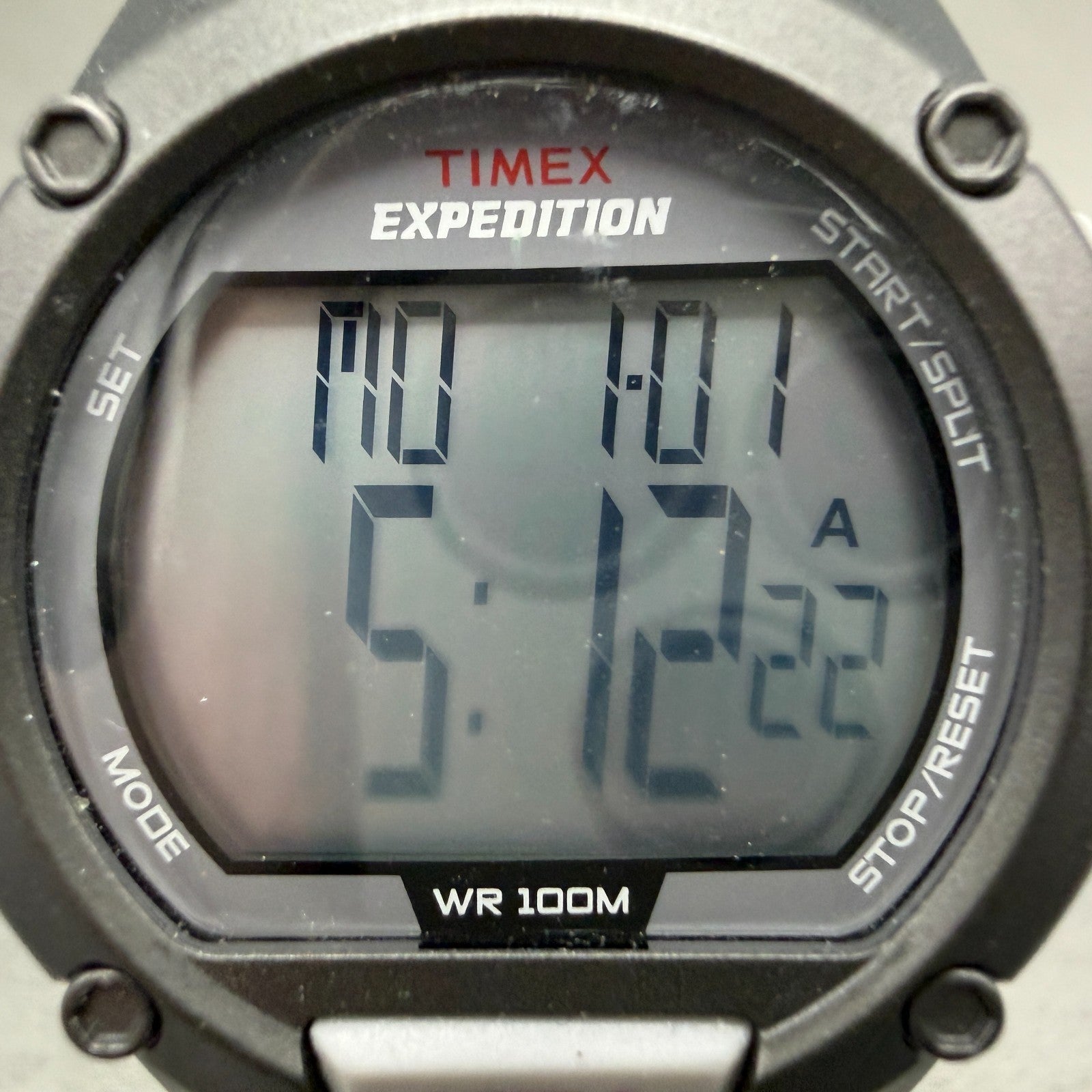 Timex Expedition Watch Men 41mm Digital Silver Black Red Alarm Chrono New Batt1