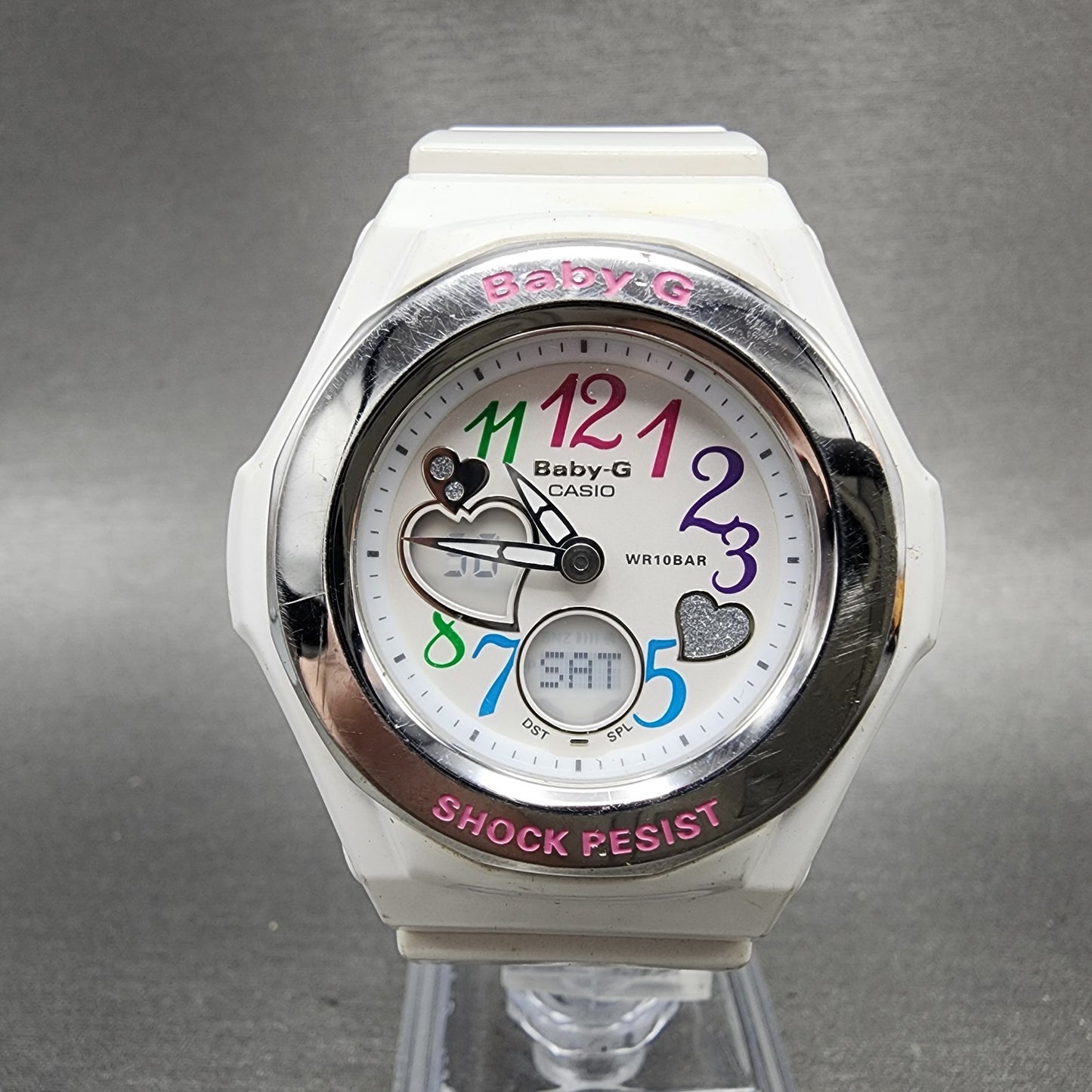 Casio BabyG Watch Women 38mm White Dial White Case Round BGA101 New Battery0