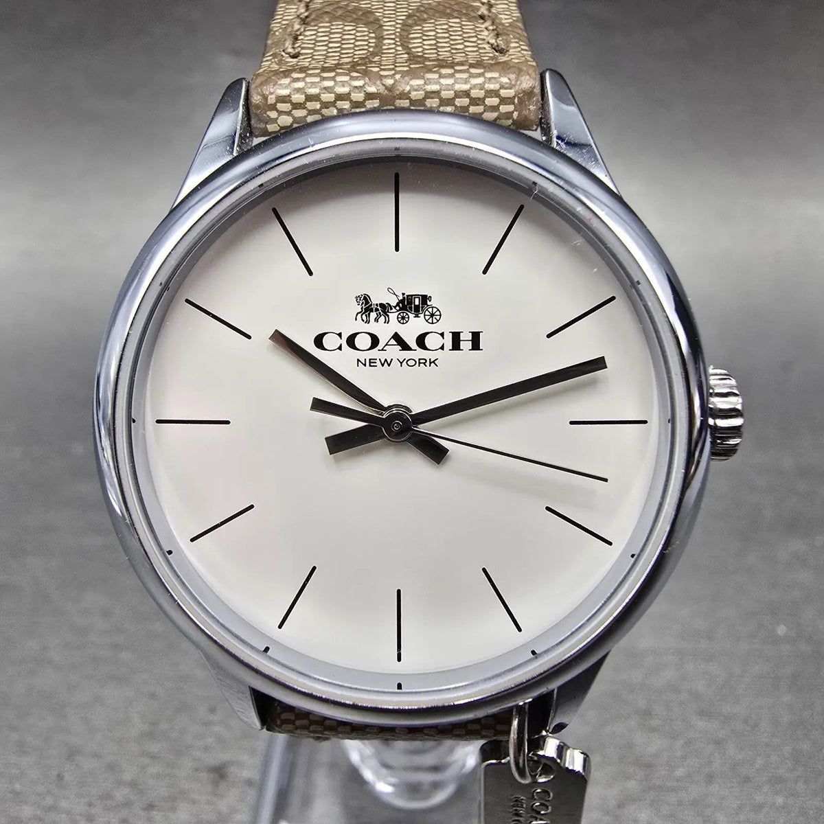 Coach Ruby Watch Women 32mm Cream Dial Silver Tone Round Leather Band New Batt0