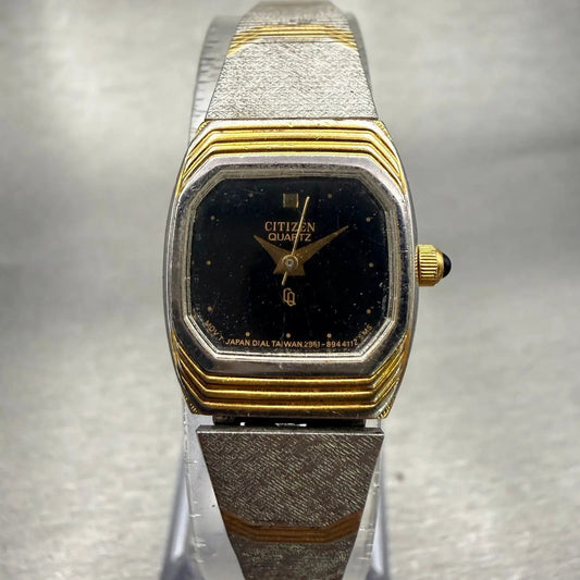 Citizen CQ Watch Women 17mm Black Dial Two Tone Rectangle 2951-890001 New Batt0