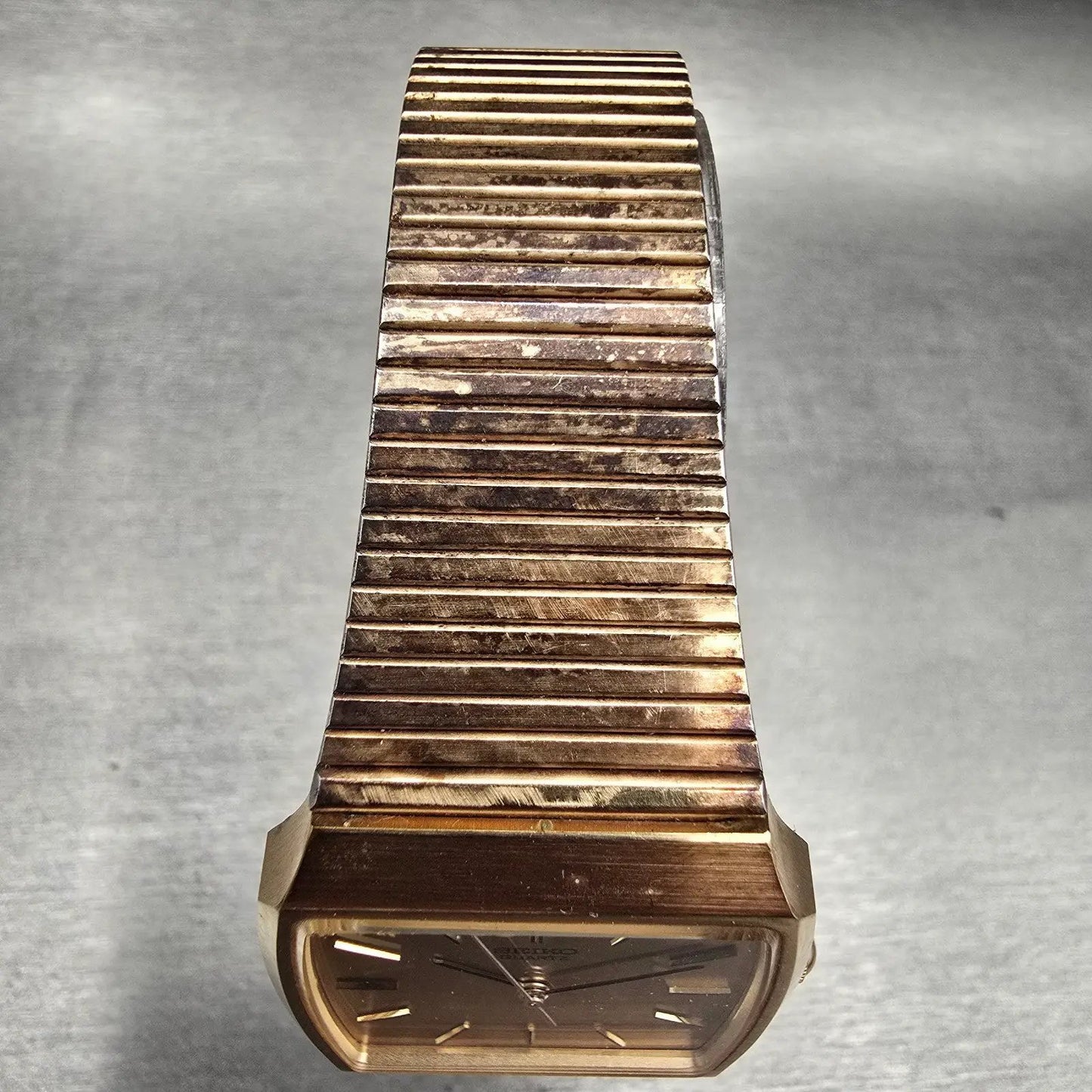 Seiko Watch Men 30mm Gold Dial Gold Tone Rectangle 7810-5089 New Battery Vintage4