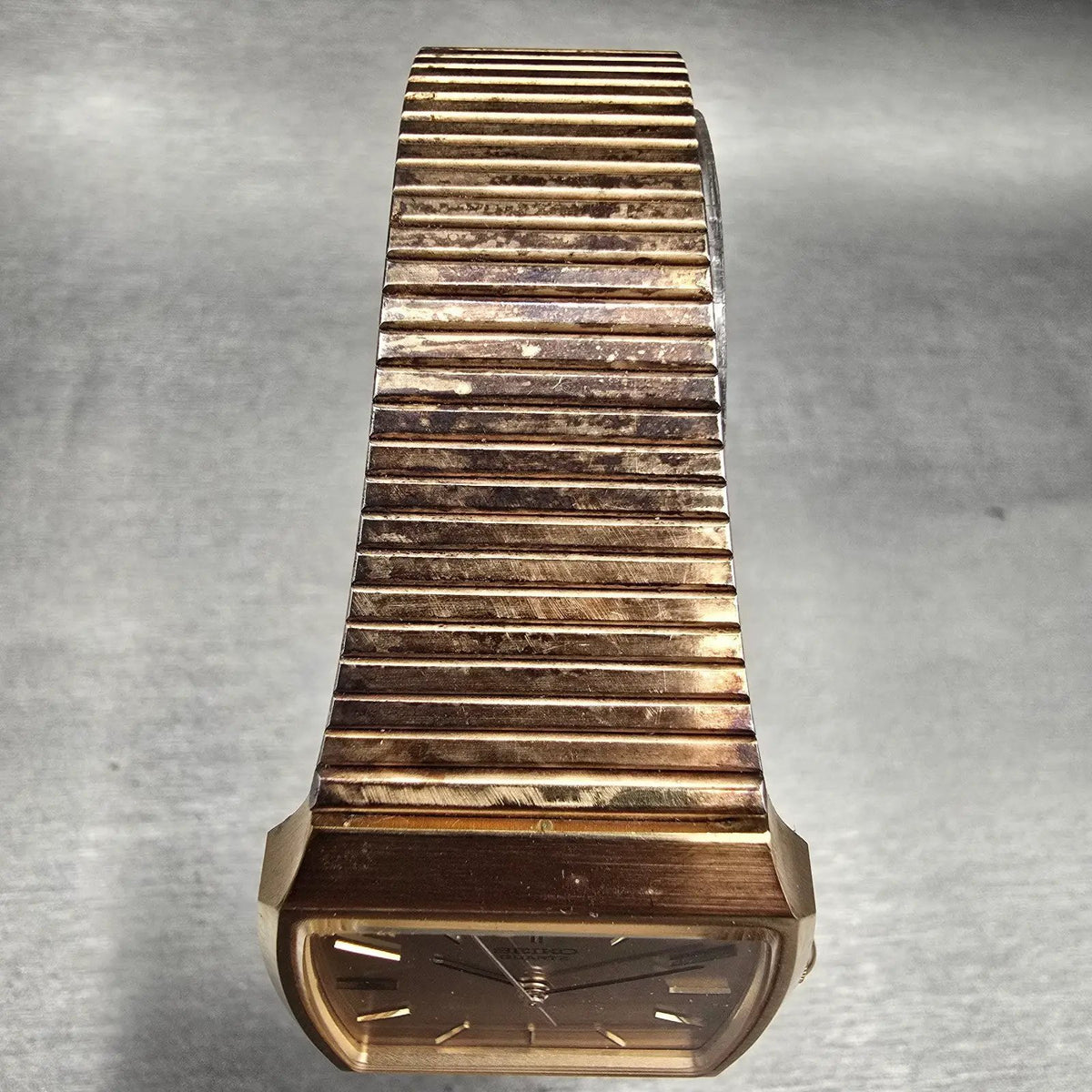 Seiko Watch Men 30mm Gold Dial Gold Tone Rectangle 7810-5089 New Battery Vintage4