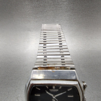 Citizen CQ Analog Digital Watch Men 35mm Black Dial Steel Rectangle READ!!! Runs