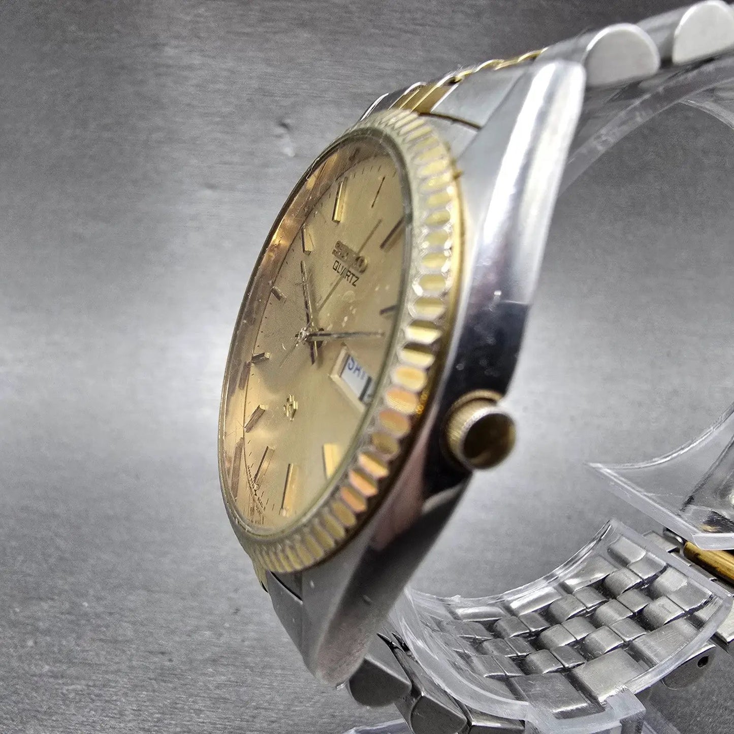Seiko President Watch Men 35mm Gold Dial Two Tone Daydate READ! 5Y23-8A60 NewBat2