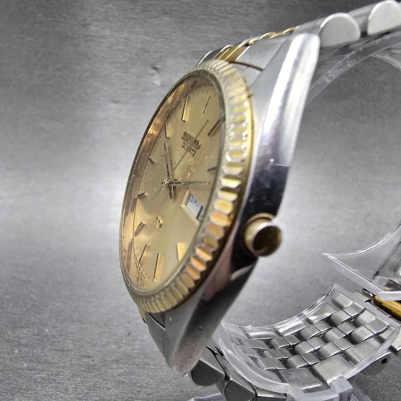 Seiko President Watch Men 35mm Gold Dial Two Tone Daydate READ! 5Y23-8A60 NewBat2