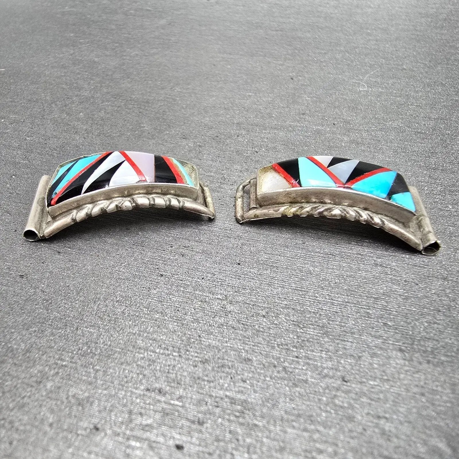 Navajo Watch band tips 14mm Silver Tone Red Blue Tone Vintage5