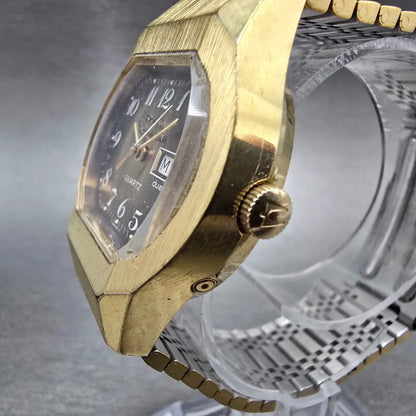Bulova Accutron Watch Men 35mm Brown Dial Gold Tone Daydate Octagon PARTS N73
