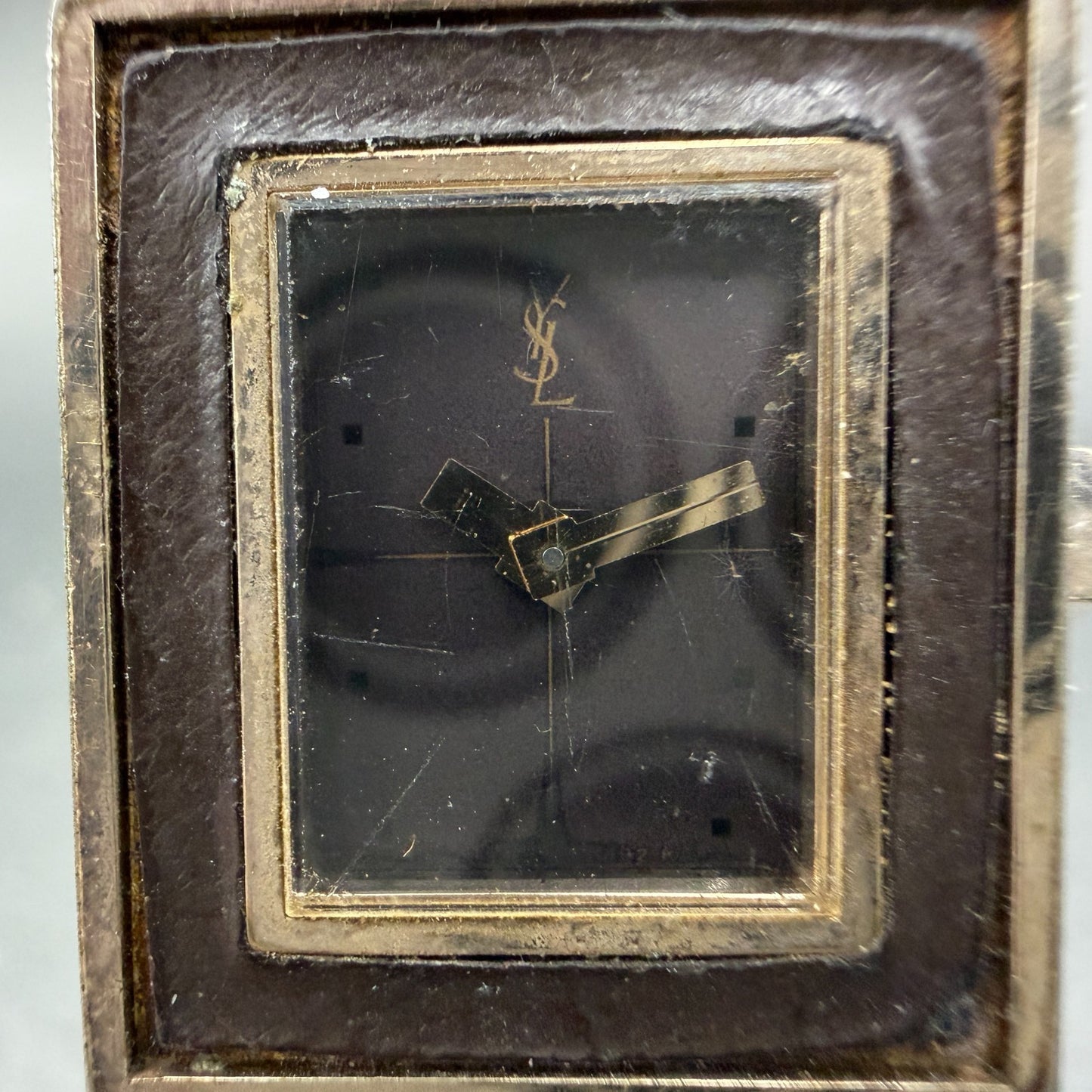 Yves Saint Laurent Tank Watch Women 21mm Brown Dial Gold Tone Rectangle PARTS2