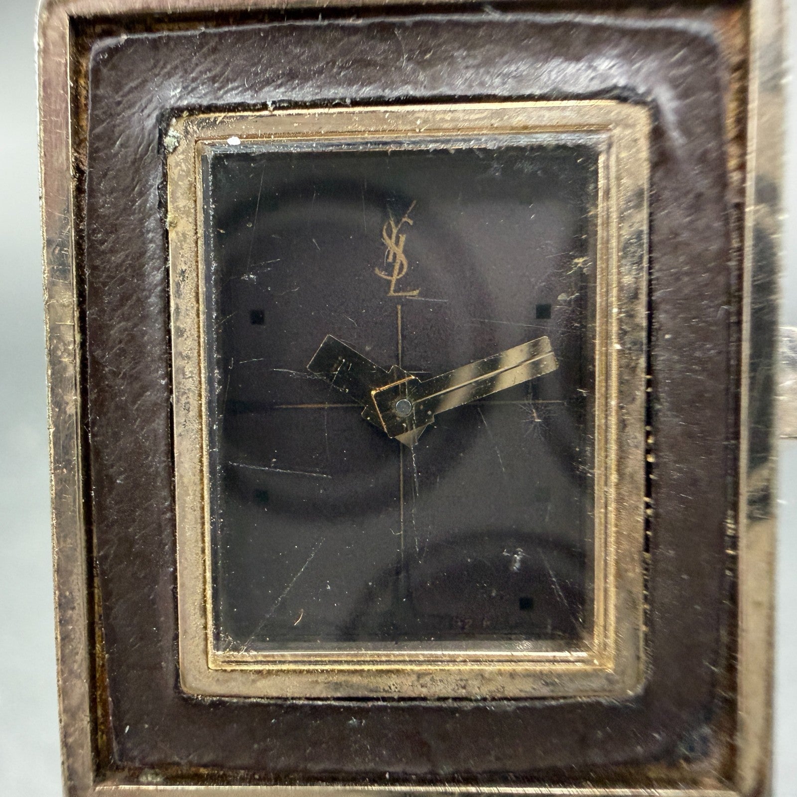Yves Saint Laurent Tank Watch Women 21mm Brown Dial Gold Tone Rectangle PARTS2