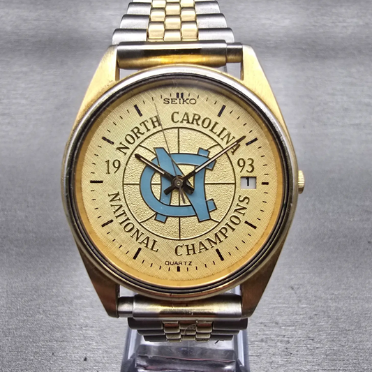 Seiko North Carolina Watch Men 40mm Champagne Dial Date 5Y23-8A19 New Battery0