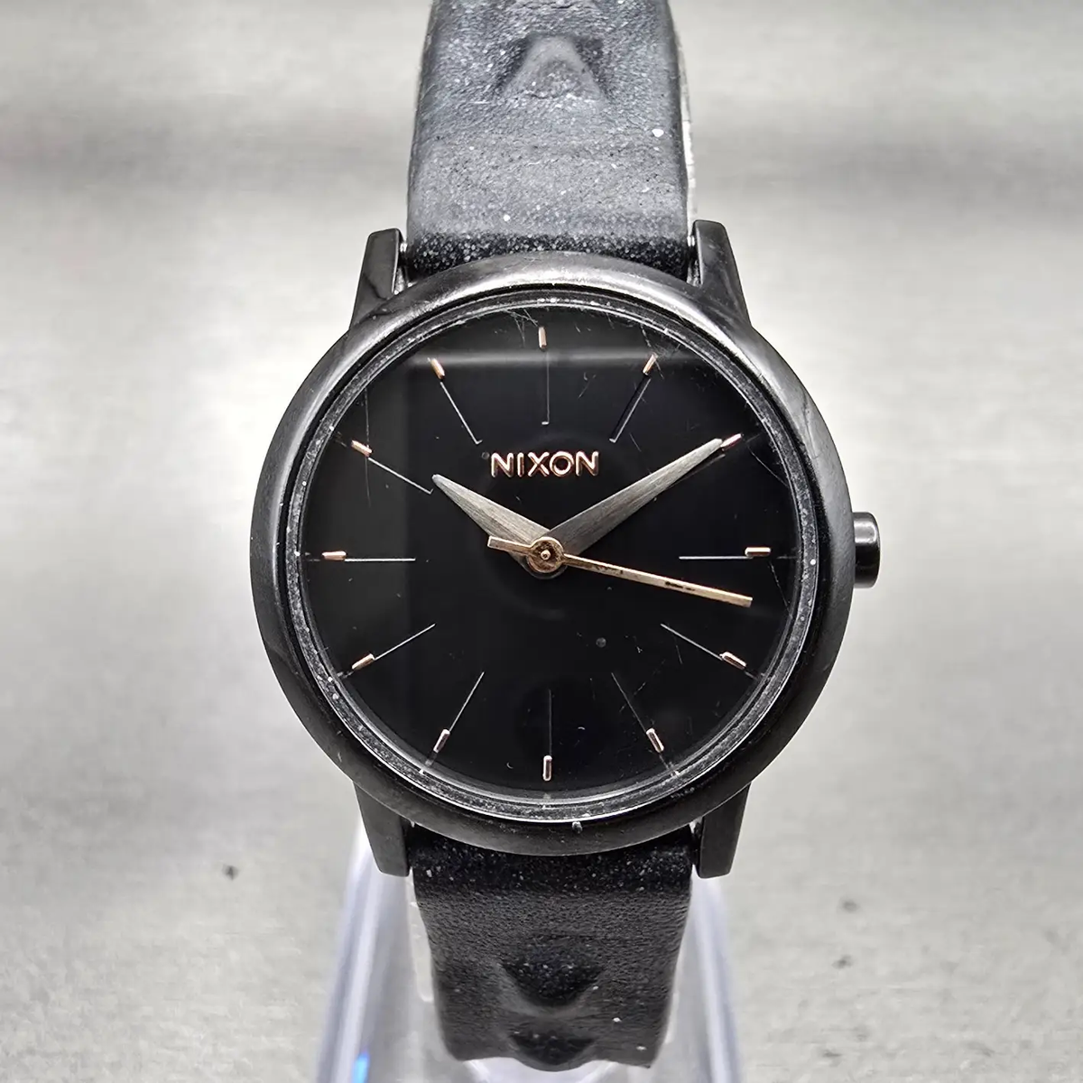 Nixon The Kenzie Leather Watch Women 26mm Black Dial Black Tone Round New Batt0