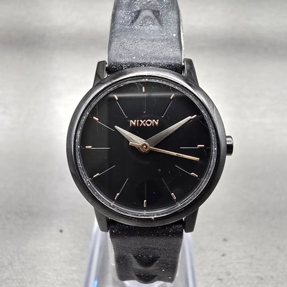 Nixon The Kenzie Leather Watch Women 26mm Black Dial Black Tone Round New Batt0