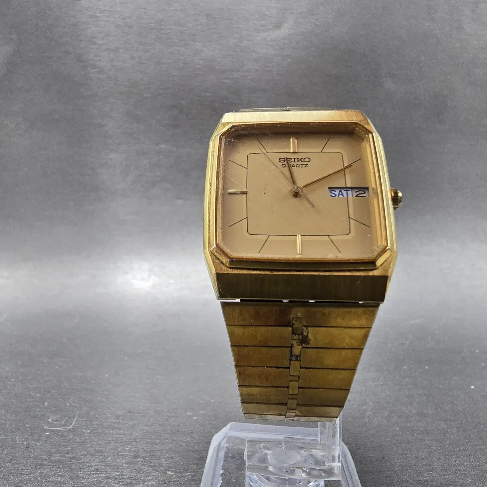 Seiko Watch Men 29mm Champagne Dial Gold Tone Daydate Square 6533-5039 PARTS NLK6