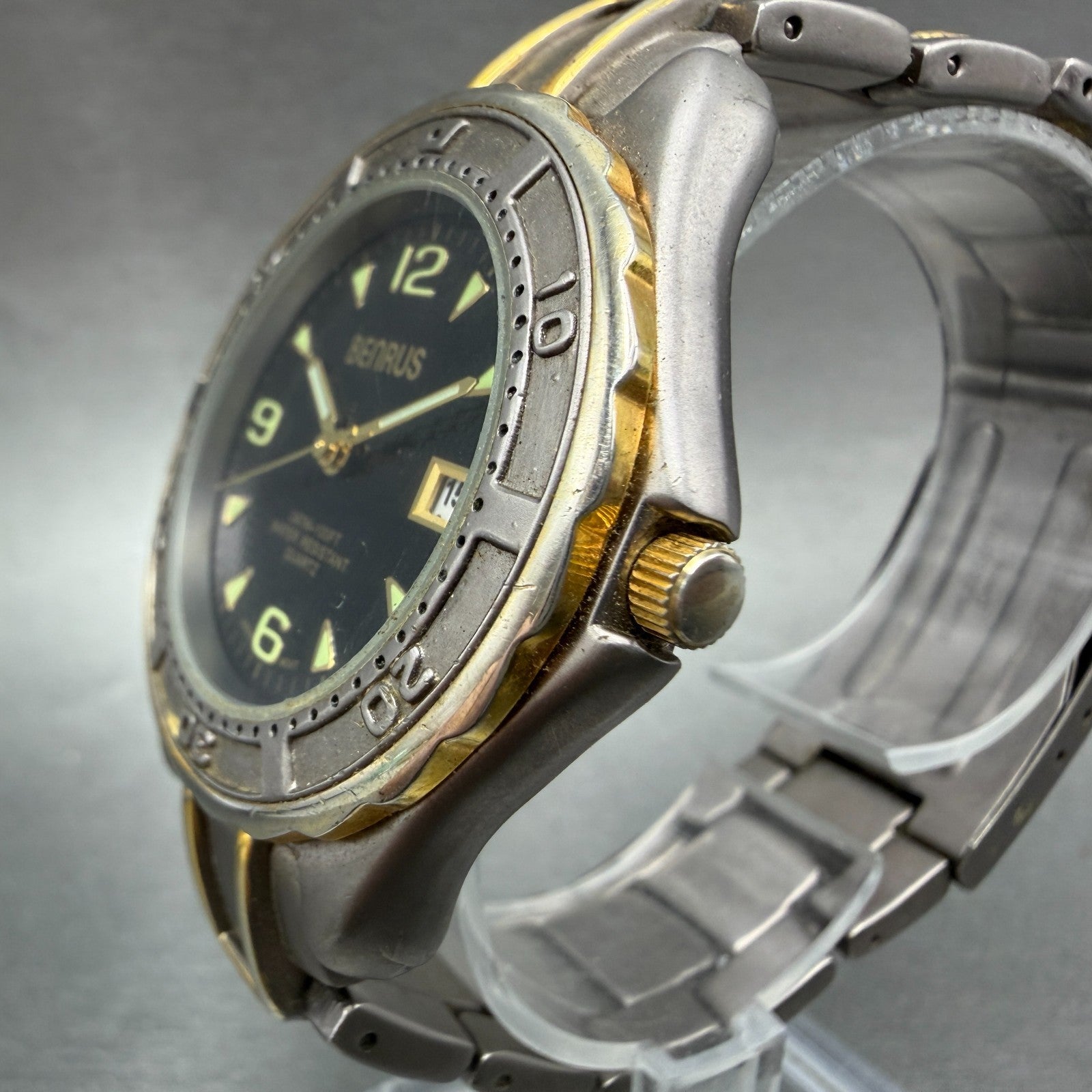 Benrus Watch Women 39mm Black Dial Two Tone Date Round New Battery Vintage2