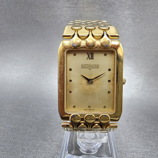 Wittnauer Tank Watch Men 26mm Champagne Dial Gold Tone Rectangle New Battery0
