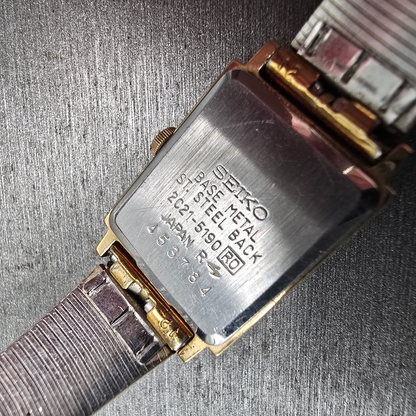 Seiko Tank Watch Women 18mm Gold Dial Gold Tone Rectangle 2C21-5190 New Battery10
