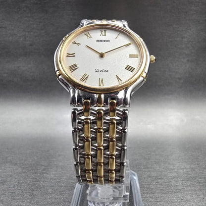 Seiko Dolce Watch Men 32mm Silver Dial Two Tone Round 5E30-6A00 New Battery5