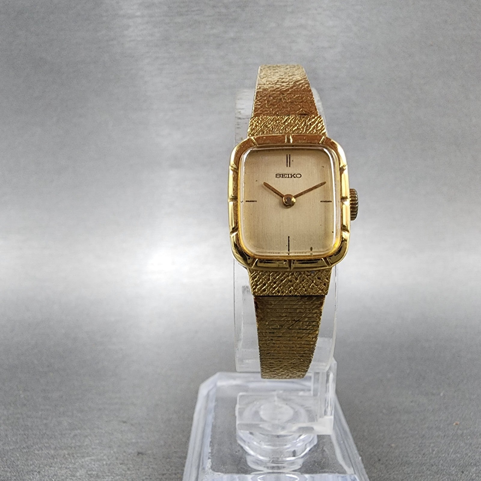 Seiko Tank Watch Women 16mm Champagne Dial Gold Tone Manual 115179 Runs5