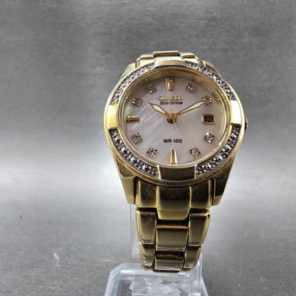 Citizen Eco-Drive Watch Women 26mm MOP Dial Gold Tone Date E013-S076404 Runs5