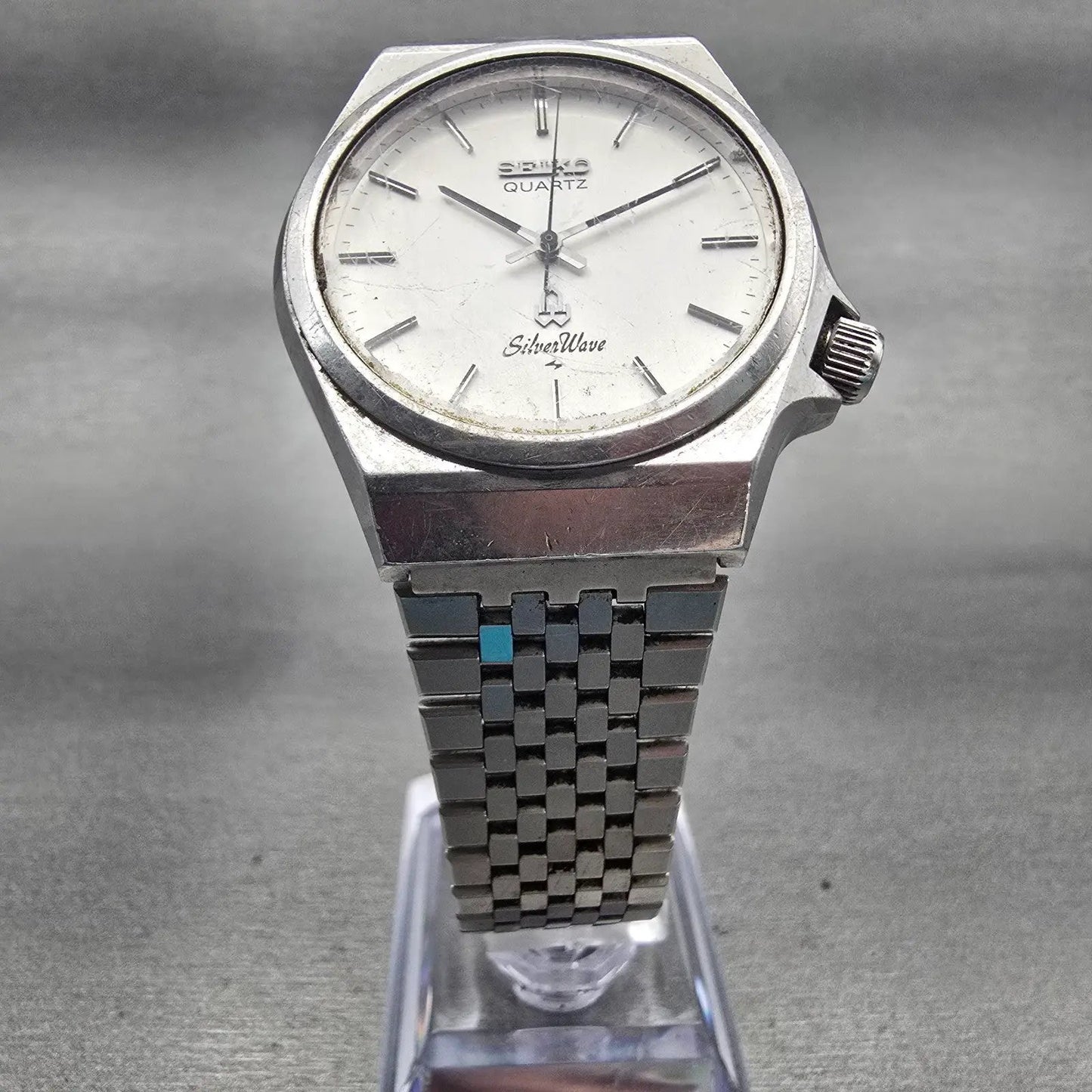 Seiko Watch Men 34mm Silver Dial Silver Tone Round 7121-7000 New Battery VTG5