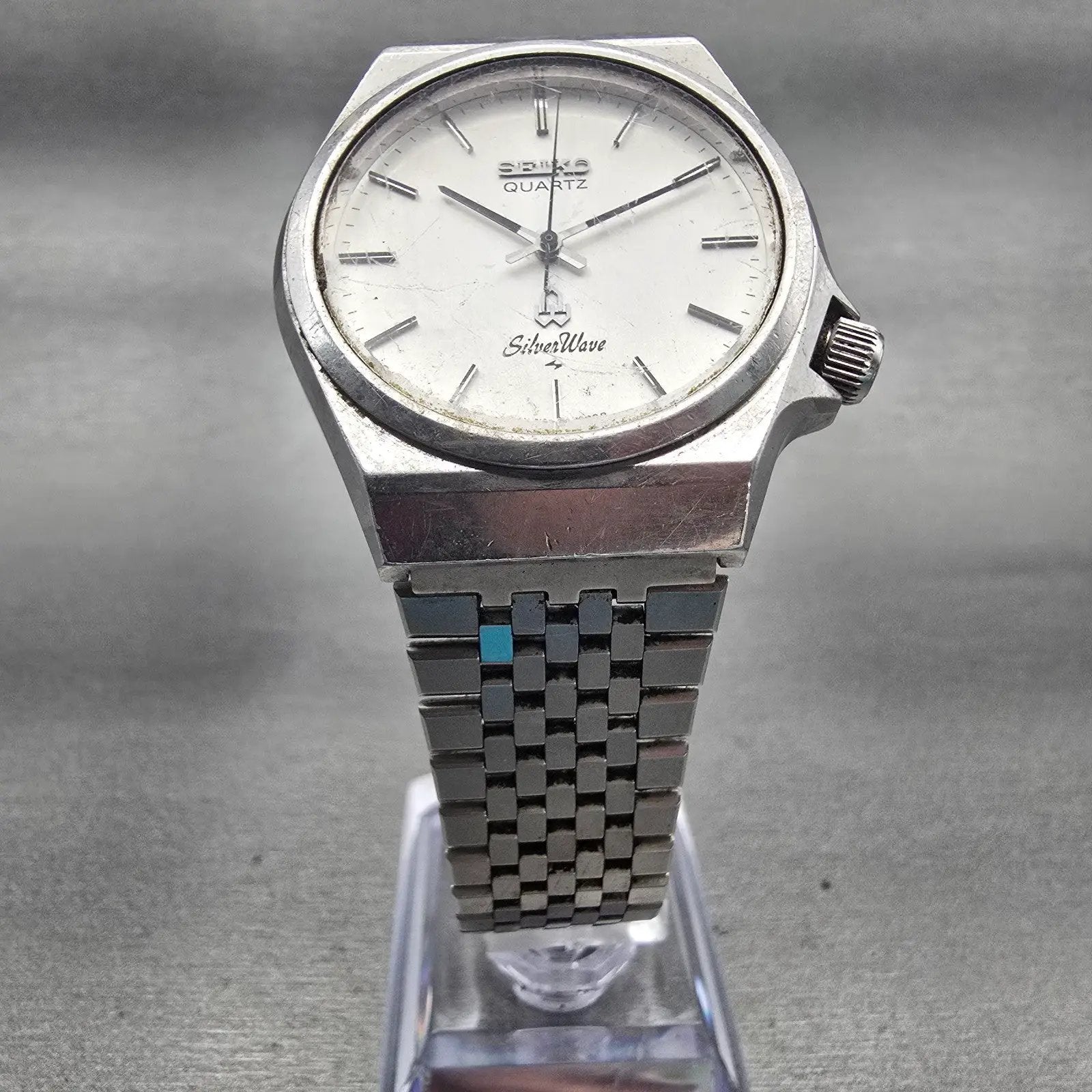 Seiko Watch Men 34mm Silver Dial Silver Tone Round 7121-7000 New Battery VTG5