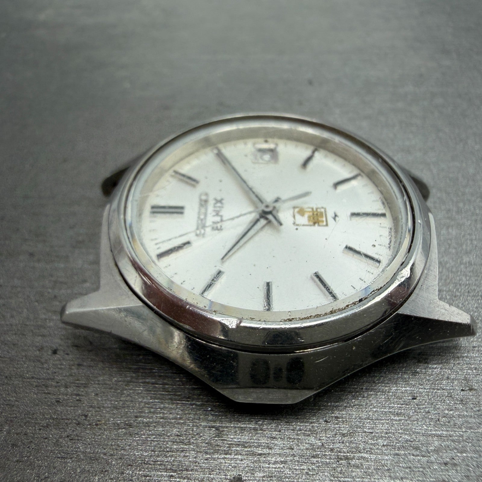 Seiko Elinx Watch Men 37mm Silver Dial Silver Tone Date Round 0702-7070 PARTS4