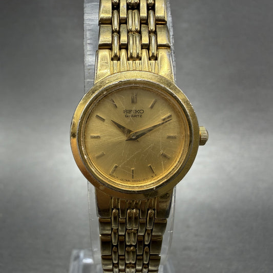 Seiko Watch Women 20mm Champagne Dial Gold Tone Round V400-0368 New Battery0