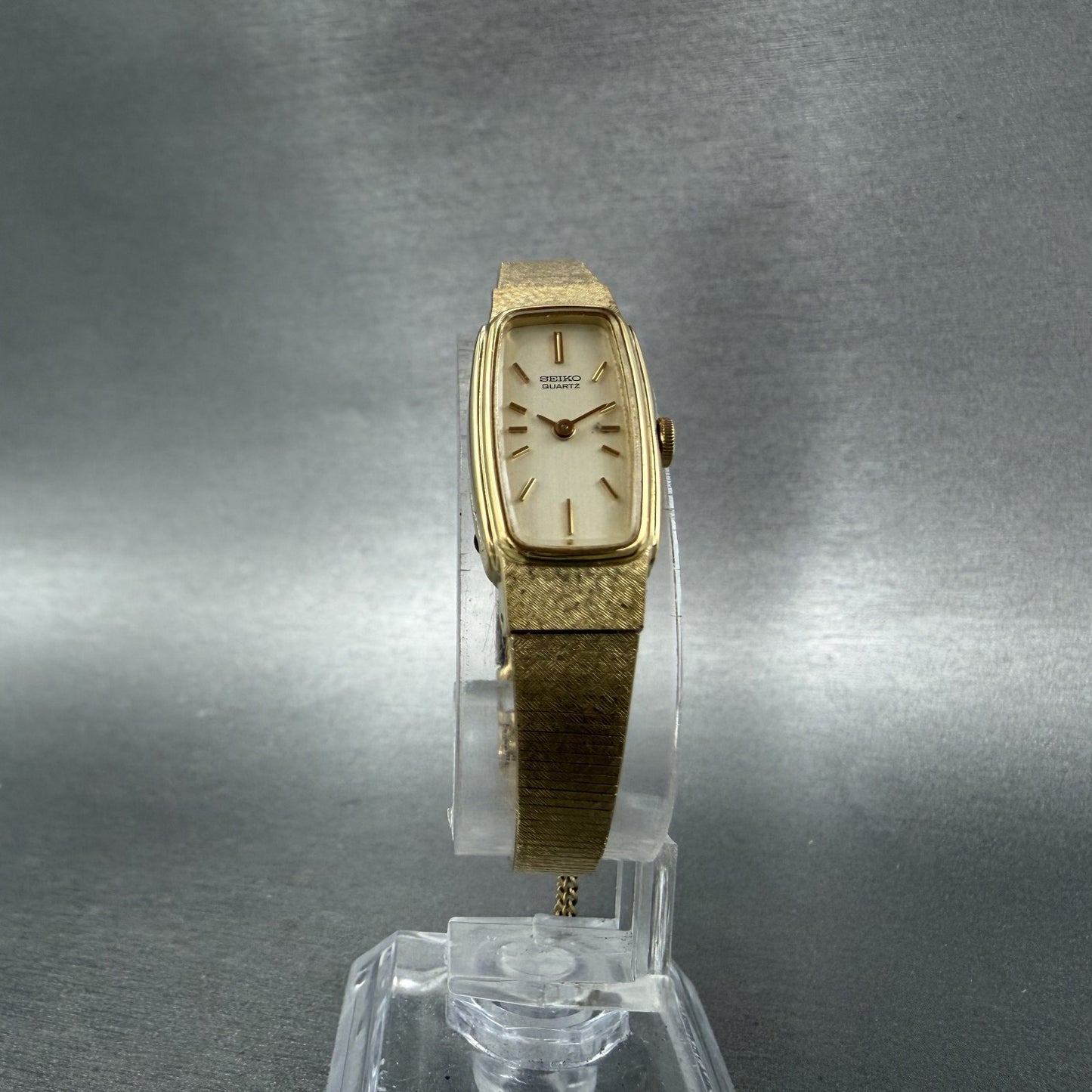 Seiko Tank Watch Women 13mm Champagne Dial Gold Tone 13205549 New Battery ABC5