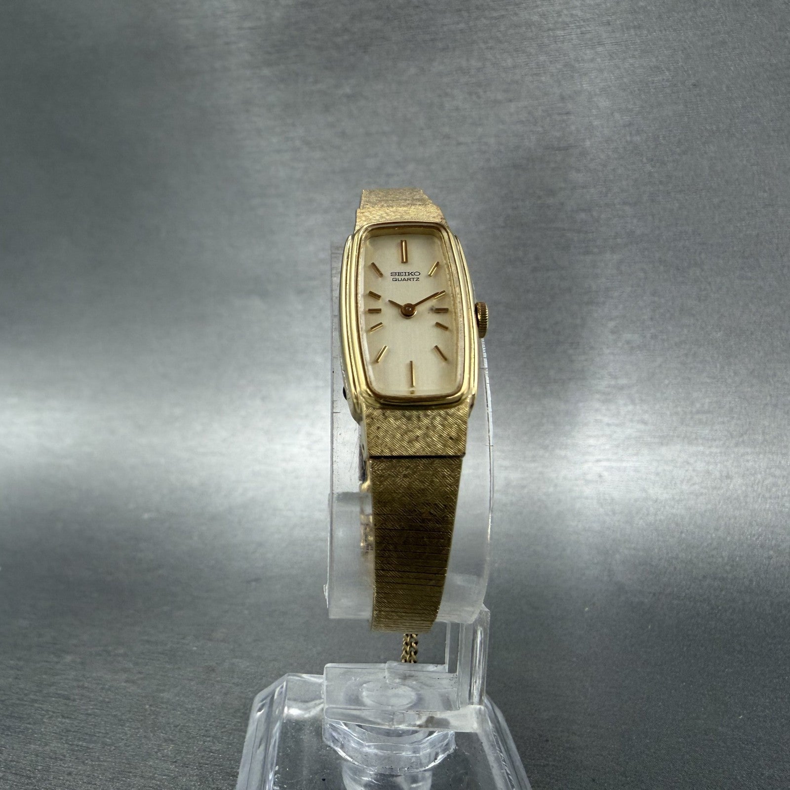 Seiko Tank Watch Women 13mm Champagne Dial Gold Tone 13205549 New Battery ABC5