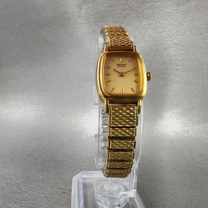 Seiko Watch Women 18mm Champagne Dial Gold Tone Rectangle 1N005K29 New Battery5