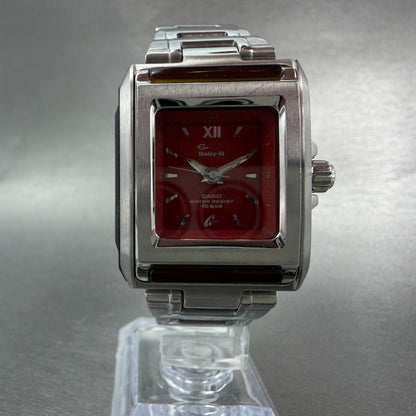 Casio Baby-G GMS Watch Women 29mm Red Dial Silver Tone Rectangle New battery5