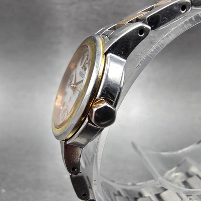 Seiko Lukia Solar Watch Women 22mm White Dial Two Tone Round V111-0BJ0 Runs JP2