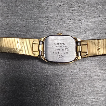 Seiko Watch Women 17mm Champagne Dial Gold Tone Rectangle 2C20-5789 New Battery10
