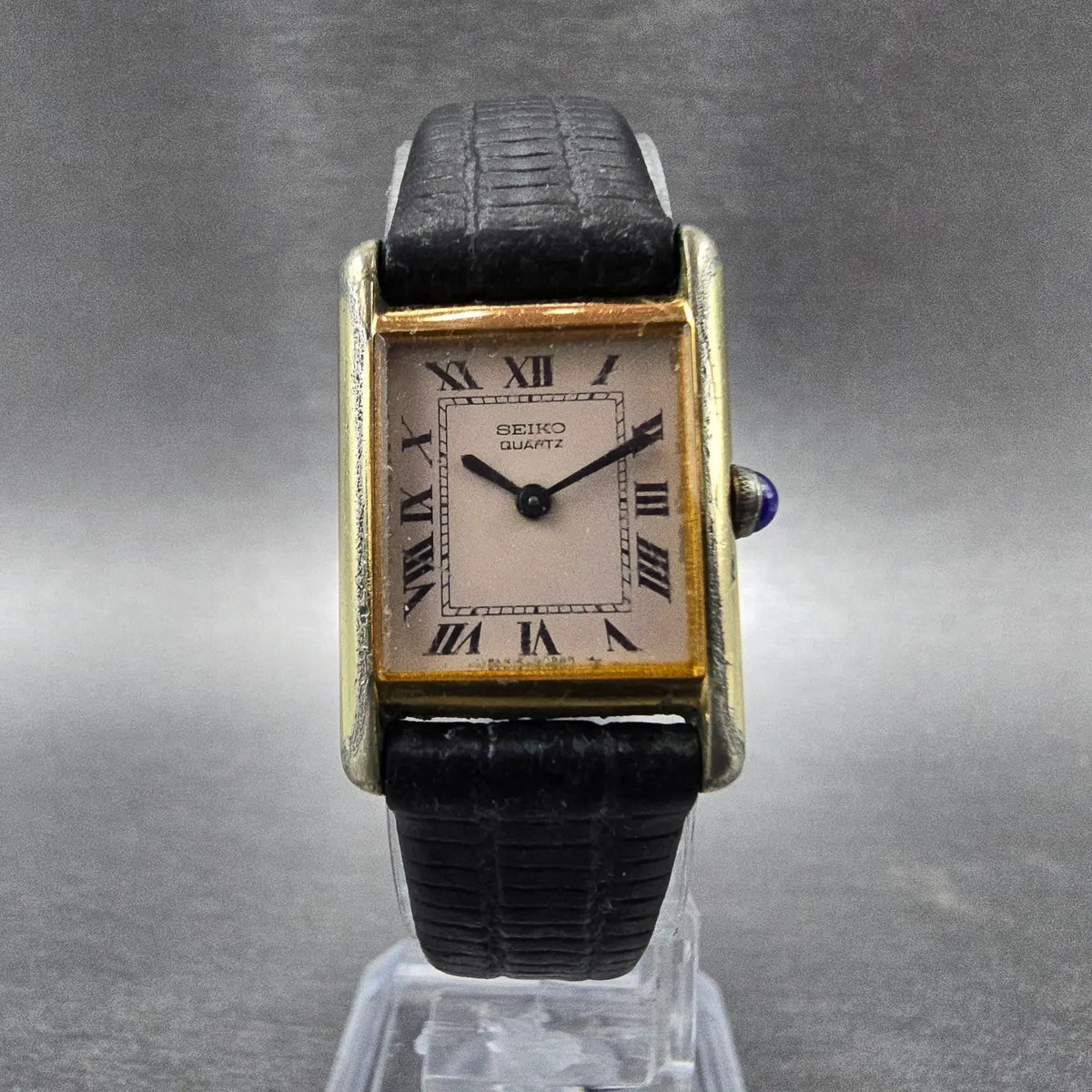 Seiko Tank Watch Women 17mm Cream Dial Gold Rectangle 1400-5039 New Battery VTG95