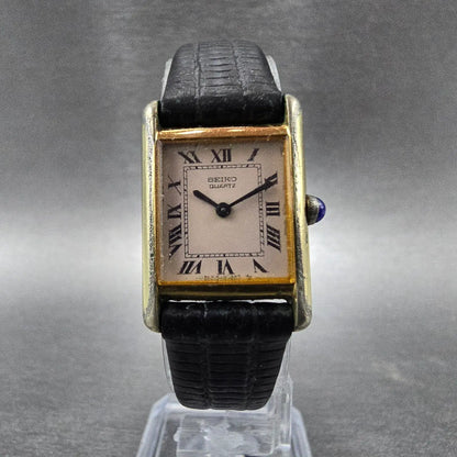 Seiko Tank Watch Women 17mm Cream Dial Gold Rectangle 1400-5039 New Battery VTG95