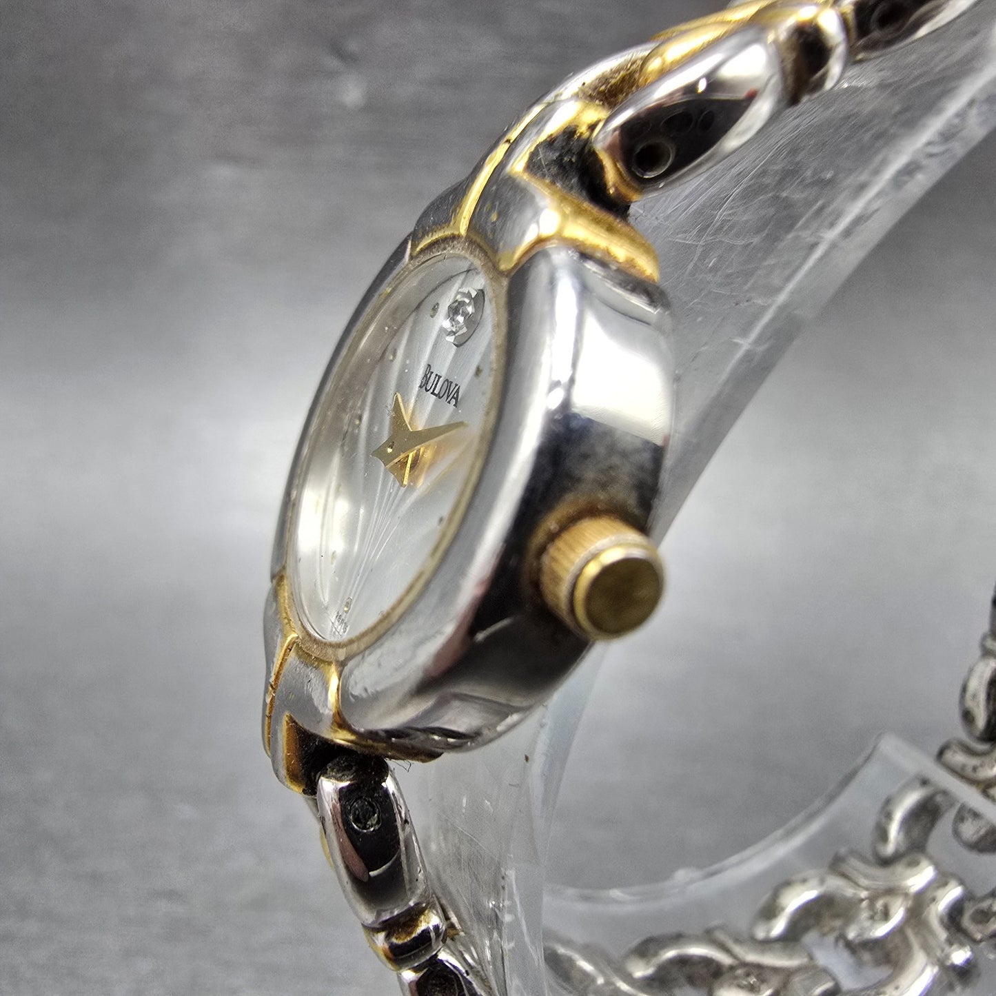 Bulova Watch Women 20mm Silver Dial Two Tone Round 98P15 New Battery Diamond2