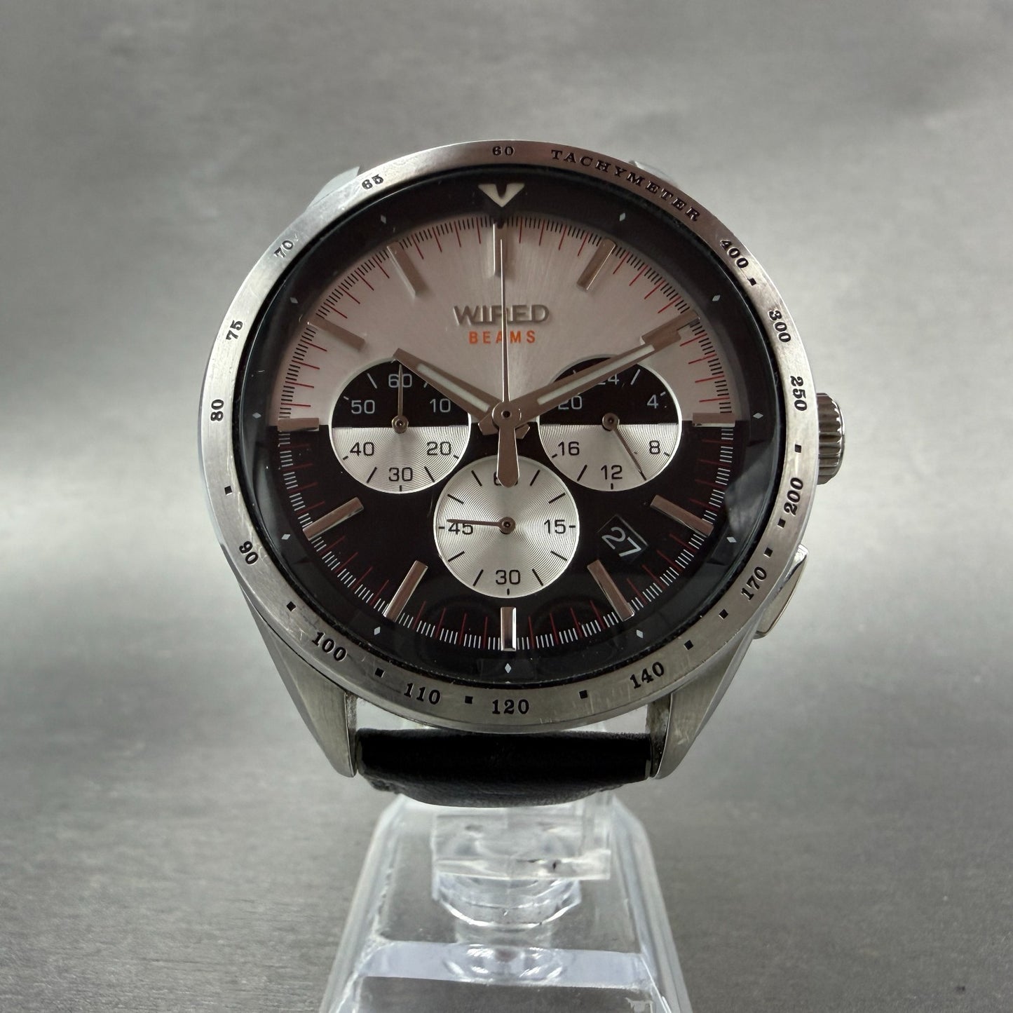 Seiko Wired Beams Chronograph Watch Men 44mm Black & Silver Dial Steel NewBat7