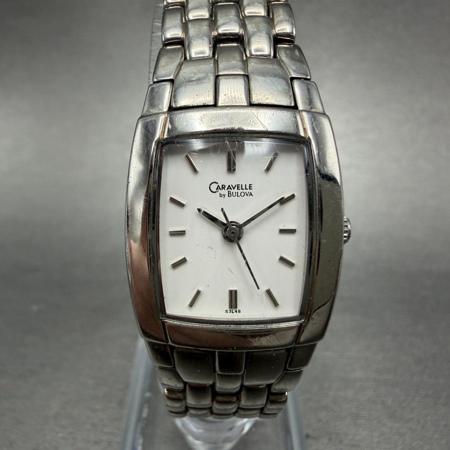 Bulova Caravelle Tank Watch  20mm White Dial Silver Tone Rectangle 43L48 New Bat0