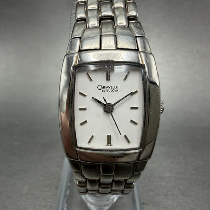 Bulova Caravelle Tank Watch  20mm White Dial Silver Tone Rectangle 43L48 New Bat0