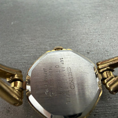Seiko Watch Women 20mm Champagne Dial Gold Tone Octagon 1400-5200 New Battery9