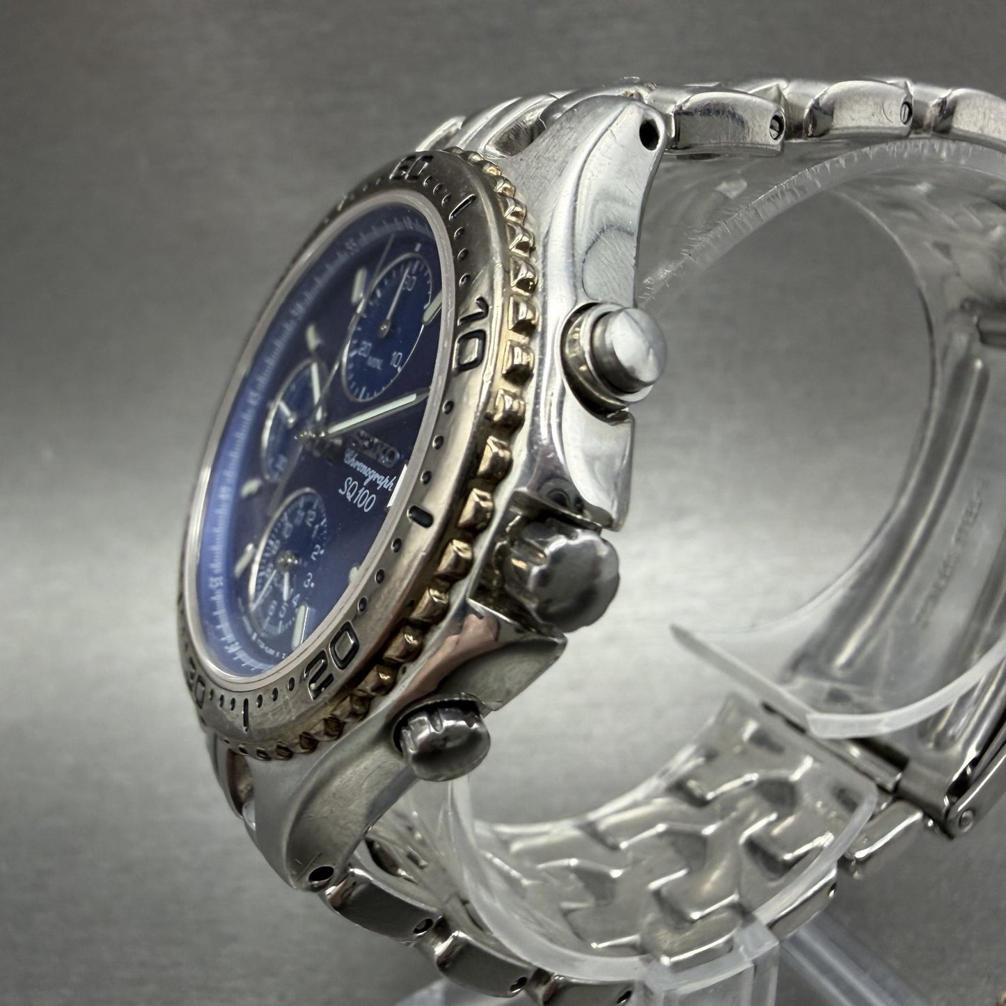Seiko Chronograph Sports 100 Watch Men 37mm Blue Dial Silver Tone Date New Batt2