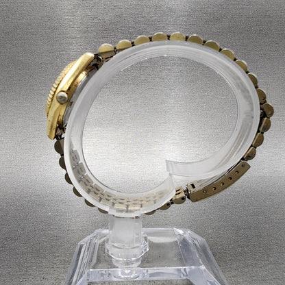 Seiko Watch Women 24mm Black Tone Gold Tone Daydate Round 7n830049 New Battery6