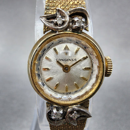 Longines Watch Women 17mm Silver Dial Gold Tone Diamond Manual Wind Runs NOS2