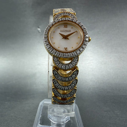 Wittnauer Watch Women 22mm MOP Dial Gold Tone Round Crystal Accents New Battery5