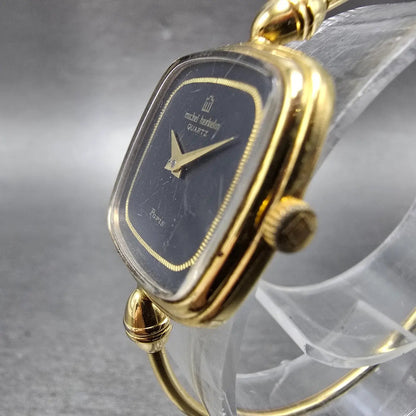 Michel Herbeln Watch Women 24mm Black Dial Gold Tone Square 9804 Vintage PARTS3