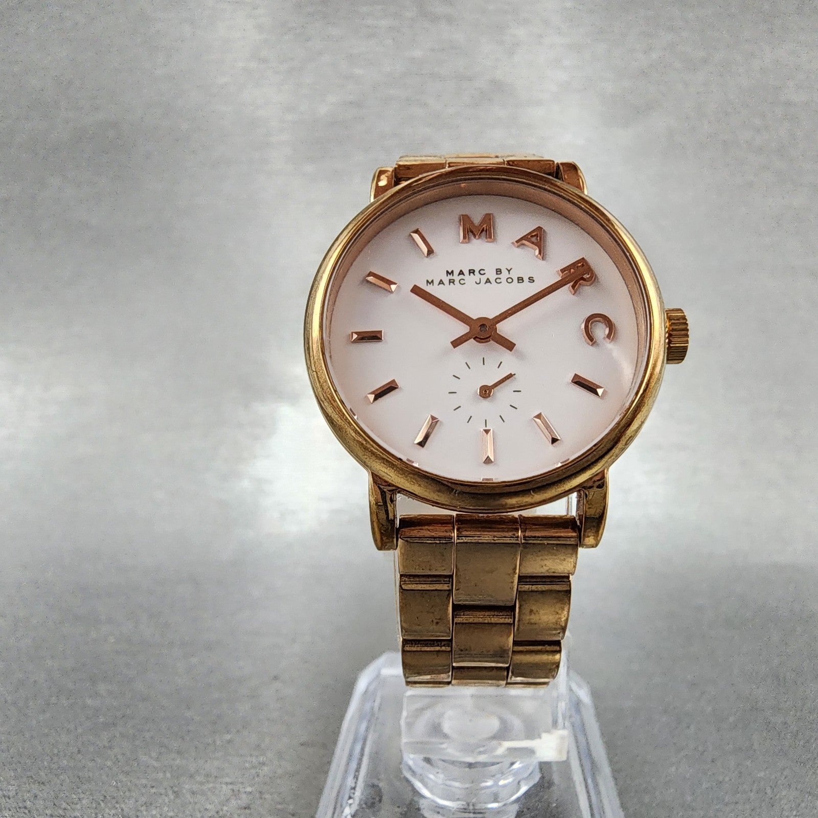 Marc By Marc Jacobs Watch Women 28mm White Dial Rose Gold Tone Round New Battery5