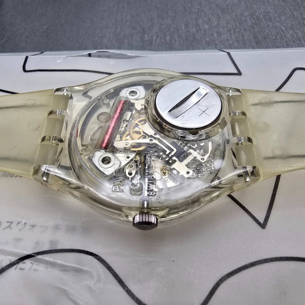 Swatch Scribble Watch Men 34mm Skeleton Dial Clear Case GZ124 New Battery NOS12