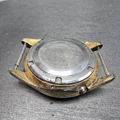 Seiko 5 Automatic Watch Men 37mm Black Gold Tone Daydate 6119-8080 Round PARTS10