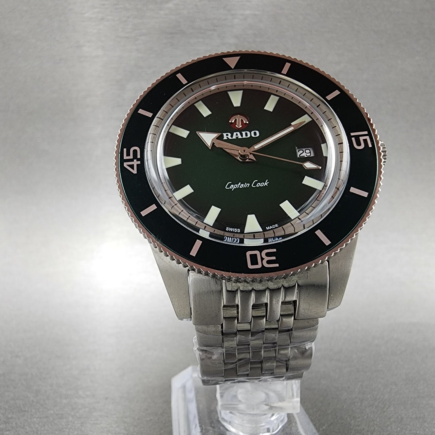 Rado Captain Cook Dive Watch Men 41mm Green Dial Steel Date Automatic Custom Run5